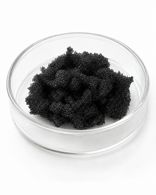 Klar2O Wasserfiltermedium mit schwarzem Aktivkohlegranulat im Glasfläschchen zur Wasserfiltration, Trinkwasseraufbereitung, Adsorption und Entfernung von Schadstoffen aus Leitungswasser